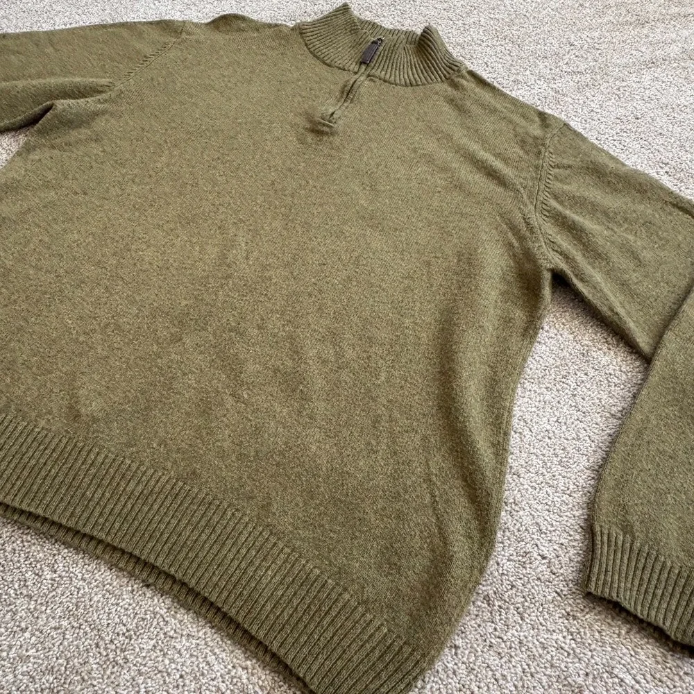Sundance Cotton‎ Blend Quarter Zip Sweater Men's XXL Olive Green Wool Blend EUC